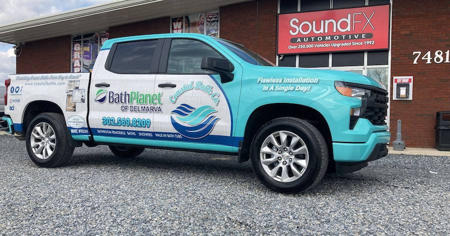 Truck with Coastal Bath Company wrap