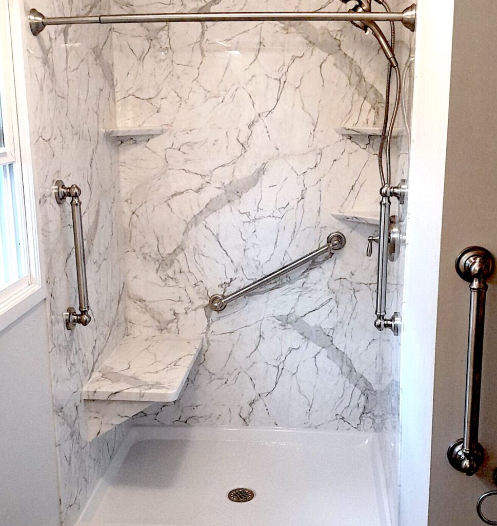 marble pattern shower bench