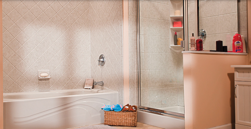 Natural light shines on a bathroom with a newly installed acrylic tub.